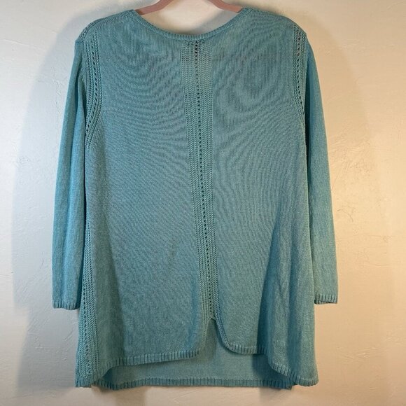 Talbots Womens Linen Knit Sweater Aqua Pullover Lagenlook Beachy Coastal Size XL - Picture 2 of 8
